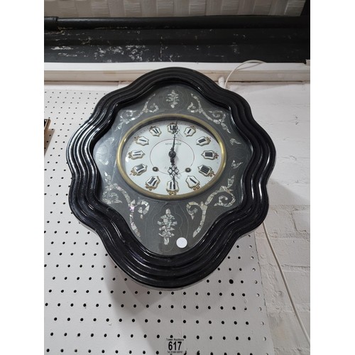 331 - A good quality antique french embonised and mother of pearl wall clock circa 1870 Nepolian III featu... 