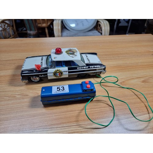 53 - A very rare early vintage Japanese tin plate remote control highway patrol police car (Ford) by Aosh... 