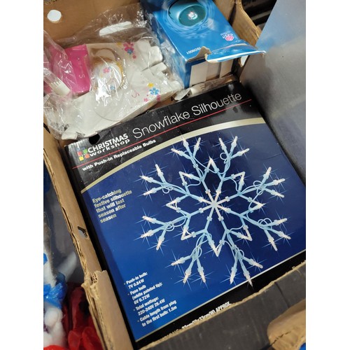 78 - Large quantity of Christmas decorations inc Musical Wreath, snowflake silhouette, Christmas lights, ... 