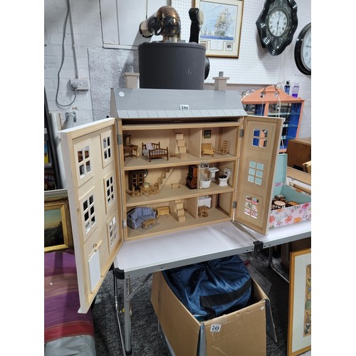 341 - Good quality Victorian style wooden dolls house with front opening complete with a very large quanti... 