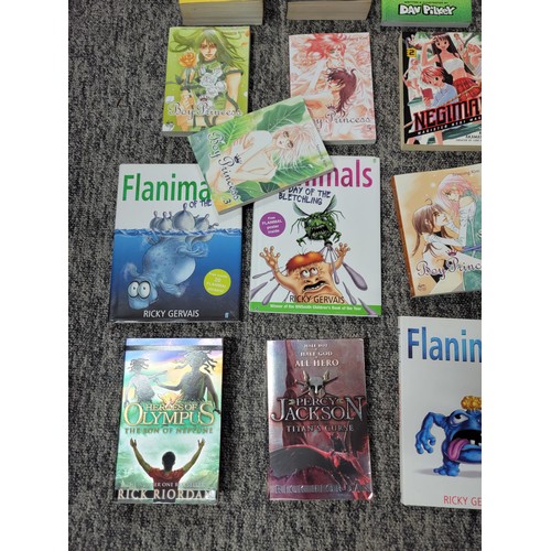 93 - Large quantity of books inc a good selection of Japanese Manga Negima! books, Ricky Gervais Flanimal... 