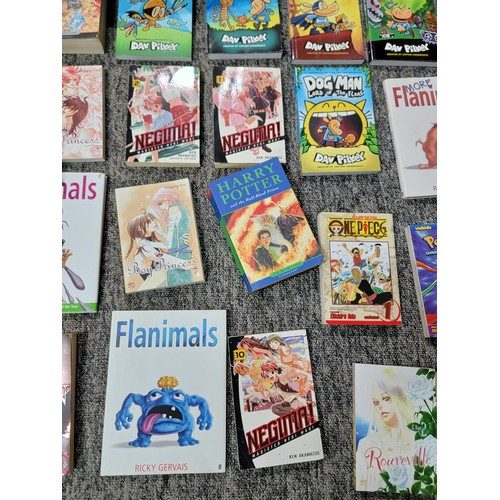 93 - Large quantity of books inc a good selection of Japanese Manga Negima! books, Ricky Gervais Flanimal... 