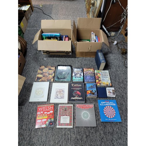 94 - 2x boxes of books inc Dictionaries, Tattoo design book, cook books, fiction etc