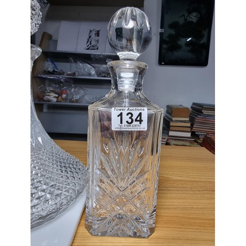 134 - 4 good glass decanters to include 3 lead crystal decanters, 1 by Irena Poland 24% lead crystal, a cr... 