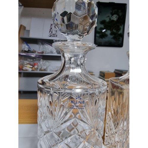 134 - 4 good glass decanters to include 3 lead crystal decanters, 1 by Irena Poland 24% lead crystal, a cr... 