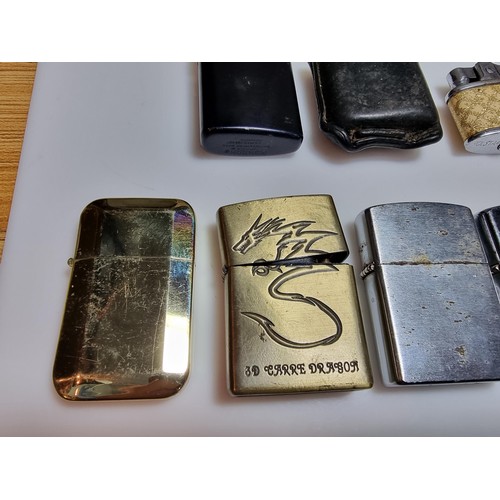 138 - A collection of 8x various collectable lighters along with a faux tortoise shell cigarette case, all... 