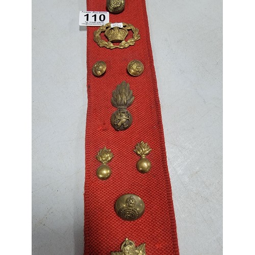 110 - Large red fabric wall hanger containing a large quantity of lapel badges inc RWF, RASC, REME, Boy Sc... 