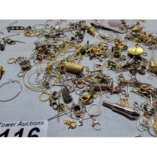 116 - Quantity of jewellery making accessories inc wire, floral decoration, white metal jewellery balls et... 