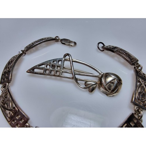 148 - A 925 silver Charles Rennie Macintosh design bracelet and matching brooch, all in excellent clean co... 