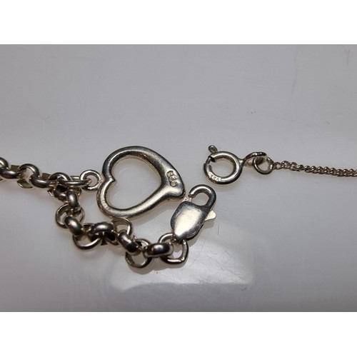 150 - A bundle of 2x 925 silver bracelets, 1 with a Belcher link design with a heart charm, the other with... 