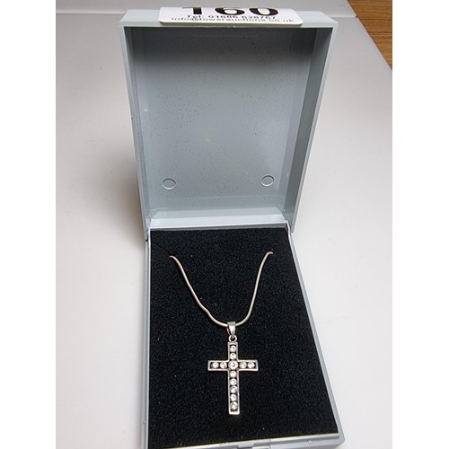 160 - A 925 silver cross pendant inset with CZ crystal stones on an 18