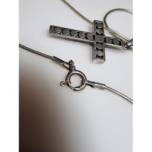 160 - A 925 silver cross pendant inset with CZ crystal stones on an 18