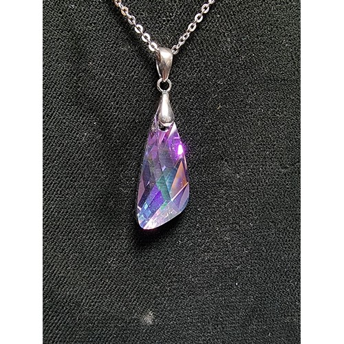 164 - A stunning 925 silver pendant with an iridescent glass crystal pendant set on an 18