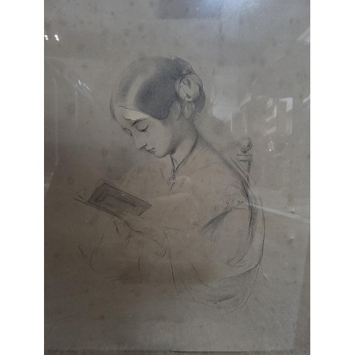 338 - Vintage framed and glazed maple wood lithograph drawing of Florence Nightingale on Indian Paper, 185... 