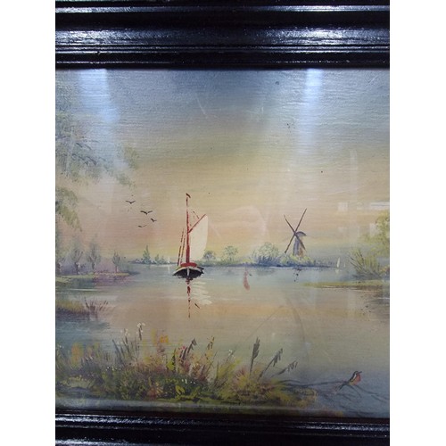 339 - Framed and glazed oil on board of sailing barge on the river Thames signed Ann Gibbons dates to the ... 