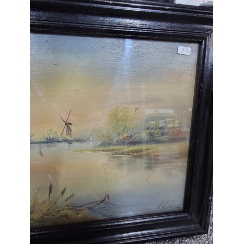 339 - Framed and glazed oil on board of sailing barge on the river Thames signed Ann Gibbons dates to the ... 