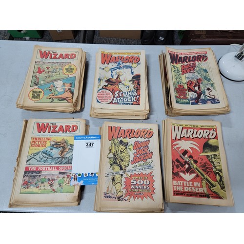 347 - Large collection of approx 100x The Wizzard and The Warlord comics dating from 1970's all have been ... 