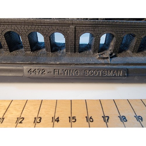 311 - Large coal sculptured Flying Scotsman train figure very well carved with great detail running over a... 