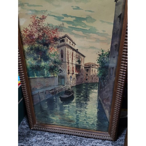 317 - Pair of vintage framed and glazed watercolours of Venice inc Rialto Bridge both in good order signed... 