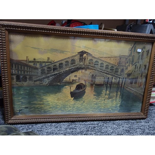 317 - Pair of vintage framed and glazed watercolours of Venice inc Rialto Bridge both in good order signed... 