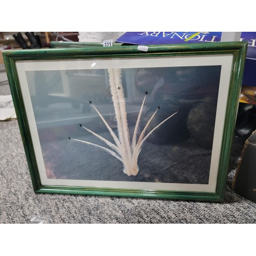 324 - 2x framed and glazed photos of The Red Arrows in flight height 33.5cm length 45cm