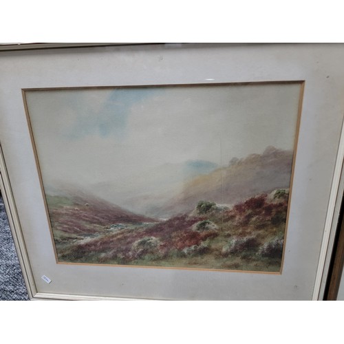 325 - 3x framed and glazed watercolours inc Cox Tor, River Lye  and Morcombe Bay, some foxing to the pictu... 