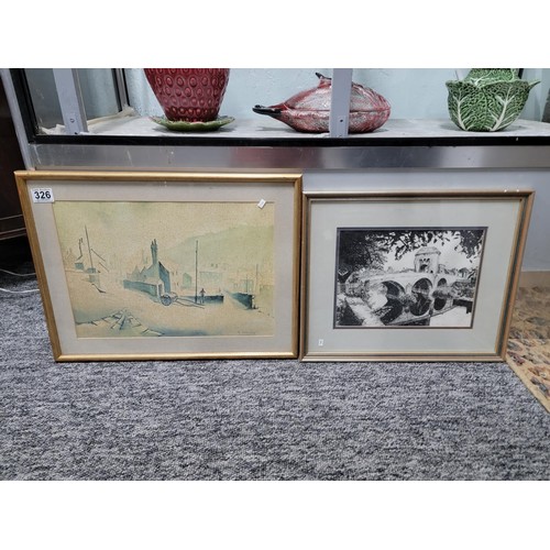 326 - 2x framed and glazed pictures inc a original watercolour by R Keeling along with a framed and glazed... 