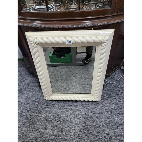 327 - Wooden cream framed twist rope design mirror in good order height 65cm width 56cm