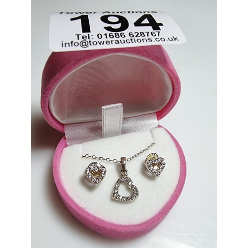 194 - A 925 silver child's matching jewellery set with a heart pendant and 14