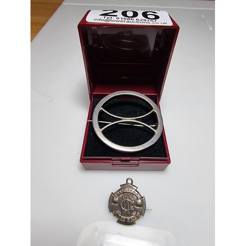 206 - 2x hallmarked silver brooches to include a Wesley Guild 