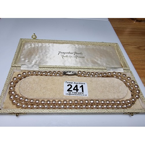 241 - A cased set of double strand Pompadour pearls necklace, in good clean condition.