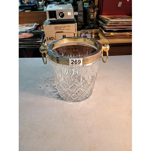 269 - Large heavy cut glass crystal ice bucket in good order height 21cm  diameter 19cm