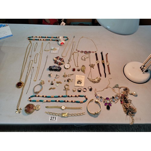 271 - Large quantity of costume jewellery inc bracelets necklaces ladies and gents watches cufflinks, pock... 