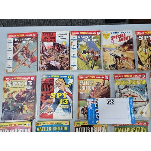 352 - Quantity of vintage 18x Battle Britton small A5 size comics  along with 6x Spy 19 comics etc all hav... 