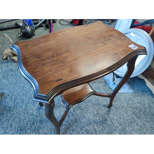 503 - An Edwardian window table, shelf to lower section made in mahogany showing great patina