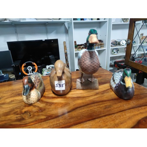 535 - 4 wooden carved and hand painted ducks of various breeds