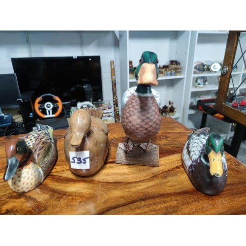 535 - 4 wooden carved and hand painted ducks of various breeds