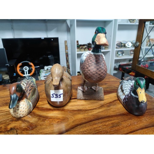 535 - 4 wooden carved and hand painted ducks of various breeds