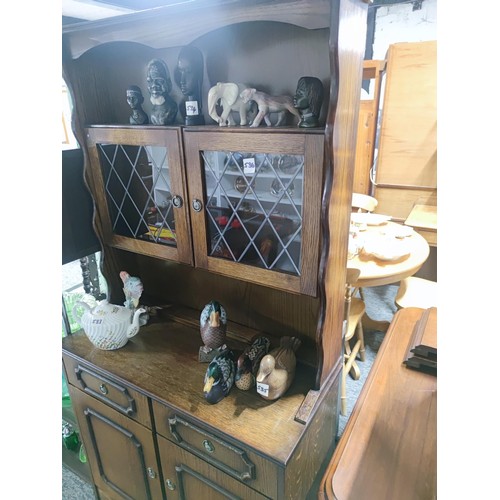 536 - Welsh dresser 2 cupboards 2 draws to base, 2 gazed cupboard to the top section one draw handle missi... 