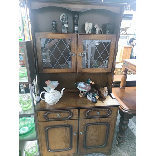 536 - Welsh dresser 2 cupboards 2 draws to base, 2 gazed cupboard to the top section one draw handle missi... 