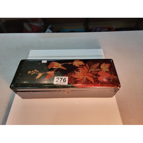 276 - 2x good quality lacquered boxes one with a 6 compartmental tray interior and a griffin design to the... 