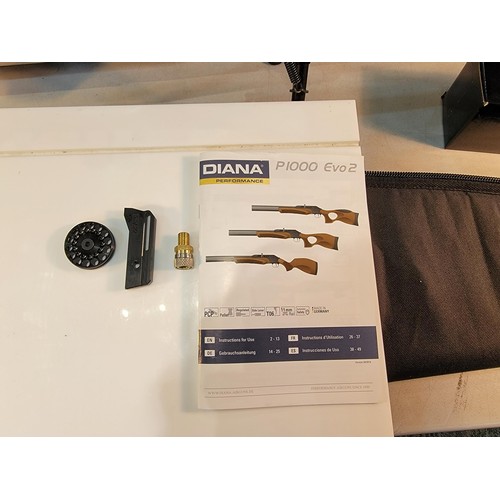 279 - Diana P1000 Evo 2 PCP Air Rifle .22 calibre with Diana Silencer. 14 shoot magazine, single shot maga... 