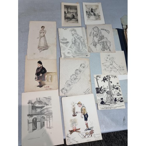 288 - Vintage folder  containing a large quantity of etchings and prints, along with original work inc Ric... 