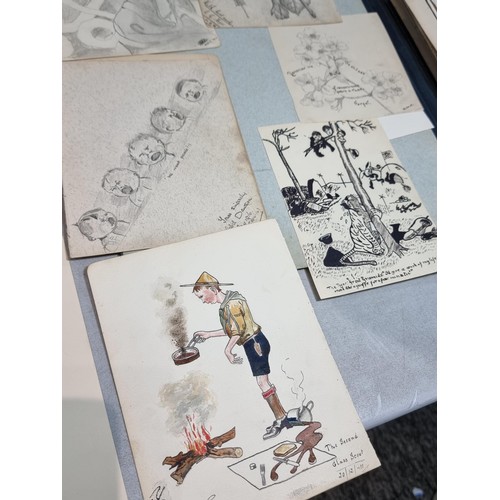 288 - Vintage folder  containing a large quantity of etchings and prints, along with original work inc Ric... 