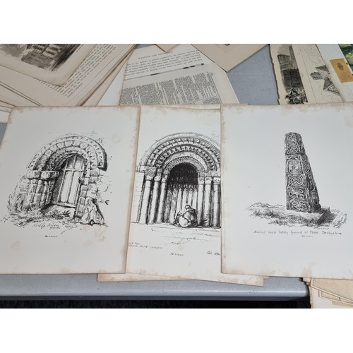 288 - Vintage folder  containing a large quantity of etchings and prints, along with original work inc Ric... 