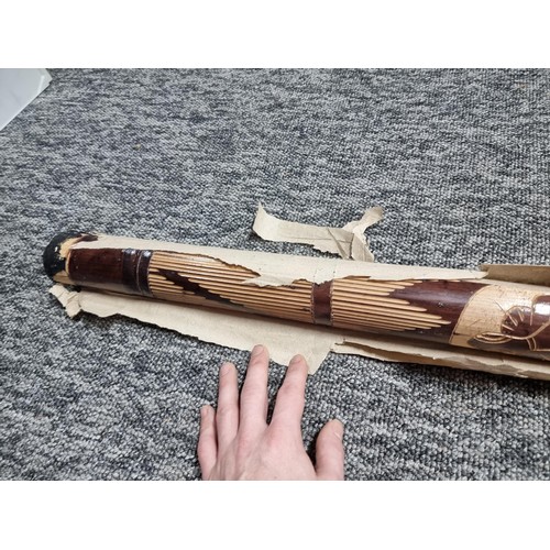 90B - A brand new tall wooden rain stick with a carved reptile design, still in its original wrappers. Hei... 