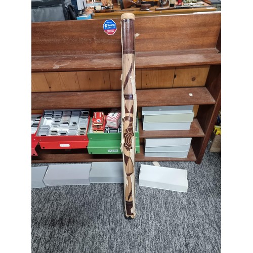 90B - A brand new tall wooden rain stick with a carved reptile design, still in its original wrappers. Hei... 