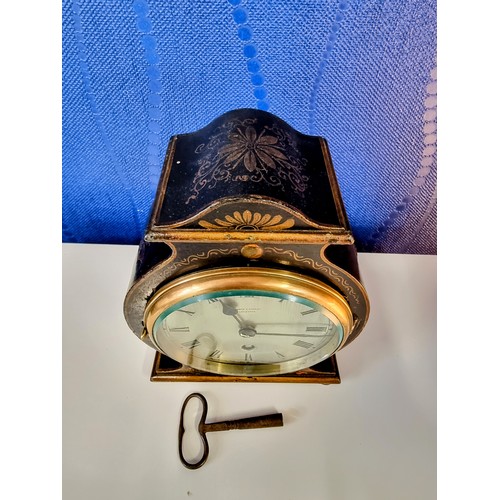 128 - Antique Elliot chinoiserie 8 day mantle clock with hand painted 3D scenes  to the sides and front, s... 