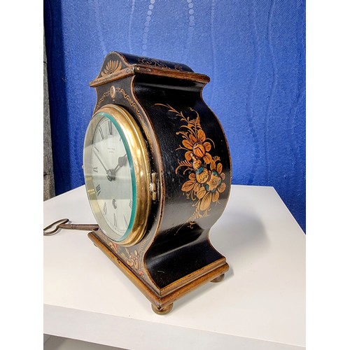 128 - Antique Elliot chinoiserie 8 day mantle clock with hand painted 3D scenes  to the sides and front, s... 