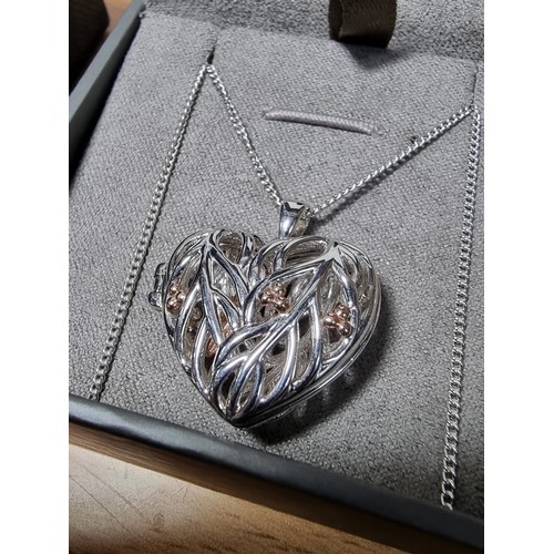 260 - Boxed Clogau 925 silver and Clogau gold debutante heart locket and chain with Clogau gold berries to... 